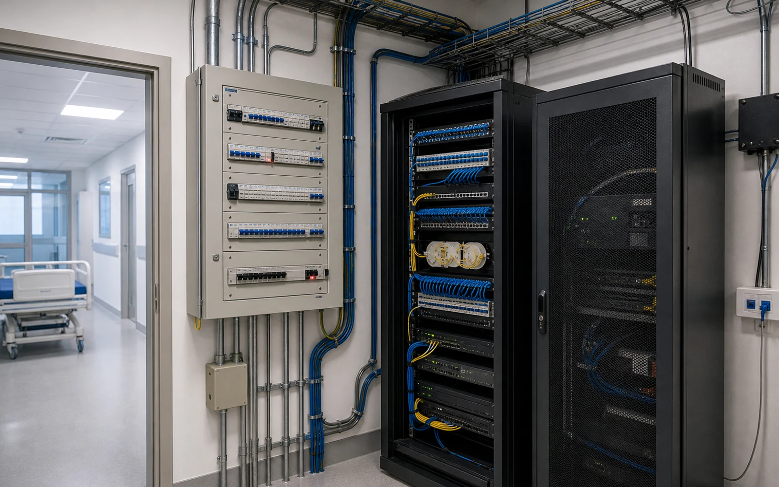 Cableado estructurado, redes de datos, tableros eléctricos para Hospital Perrupato, Escuela de Medicina Nuclear (FUESMEN)