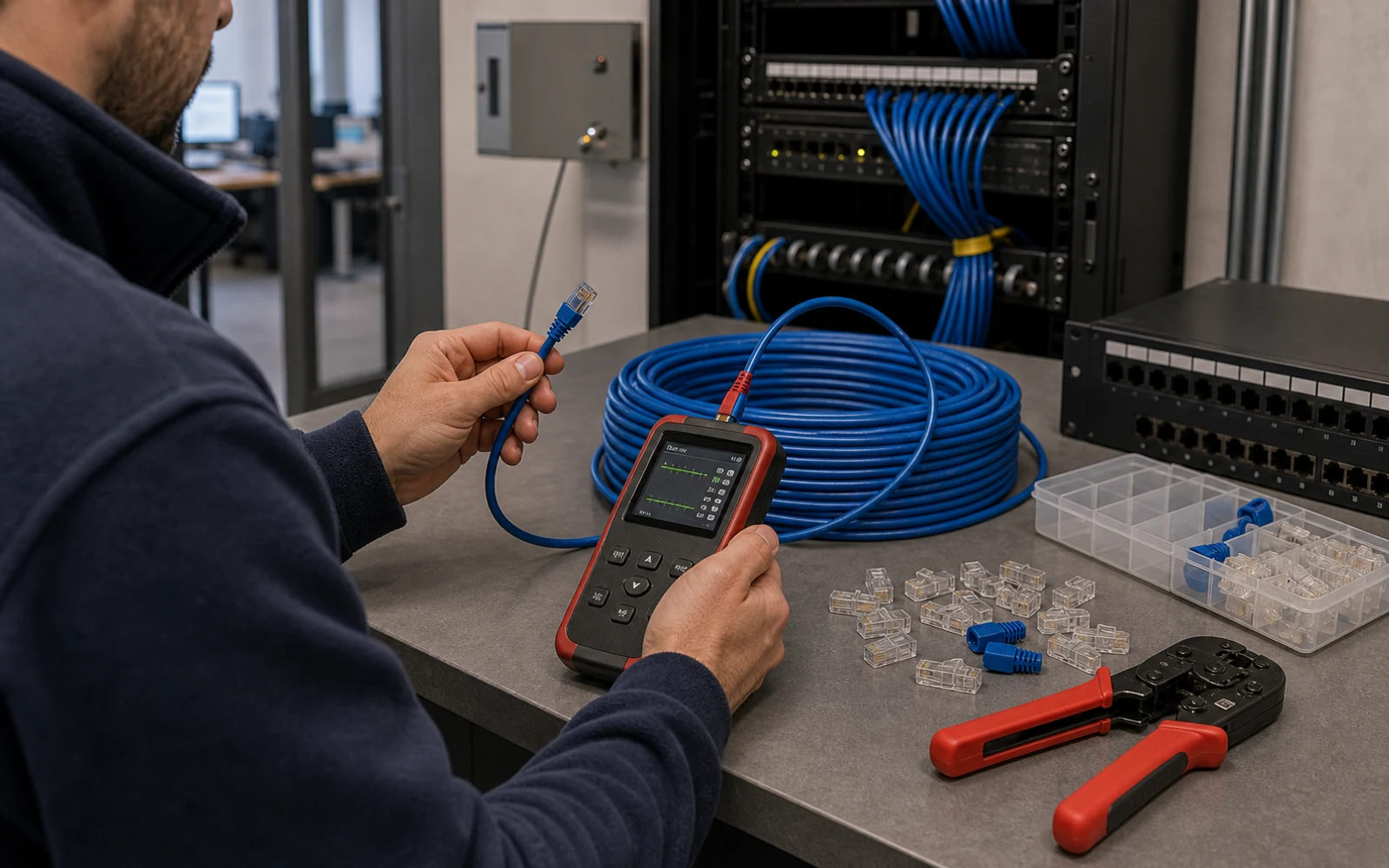 bobina de cable cat.6 + plug RJ45 Cat.6
