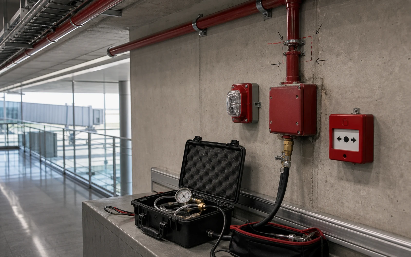 Búsqueda y reparación pérdida red incendio - Aeropuerto de T...