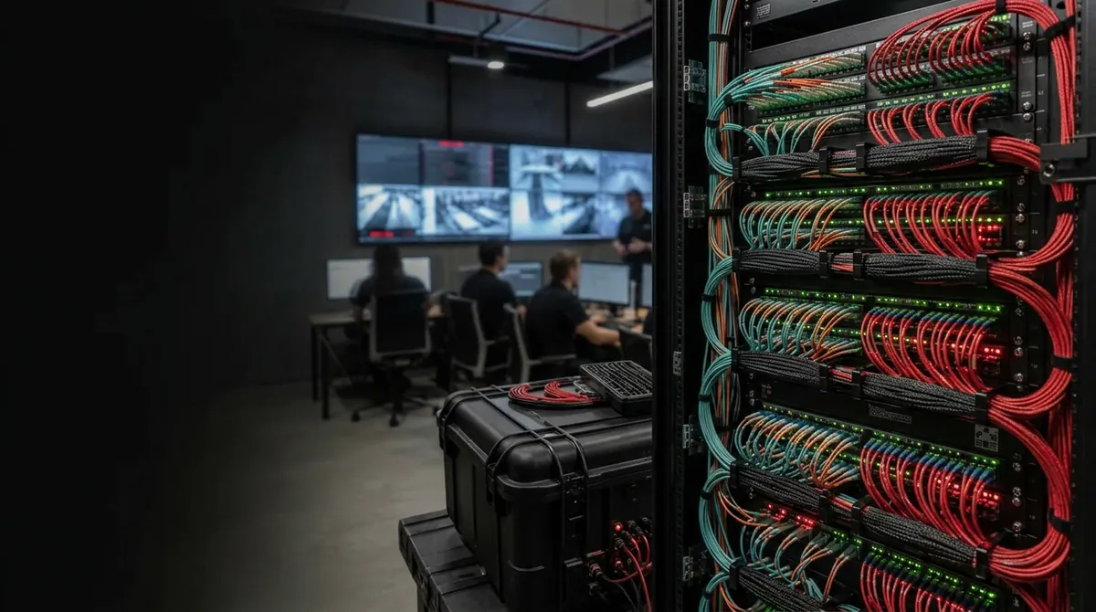 Panel de fibra óptica con enlaces redundantes y conectividad en sala de red
