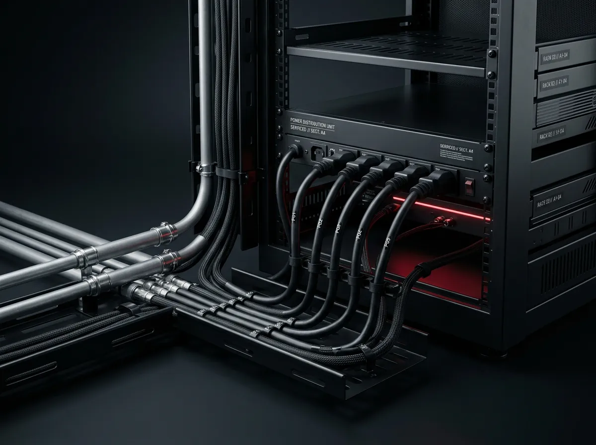 Canalizaciones y cableado eléctrico hacia un rack técnico