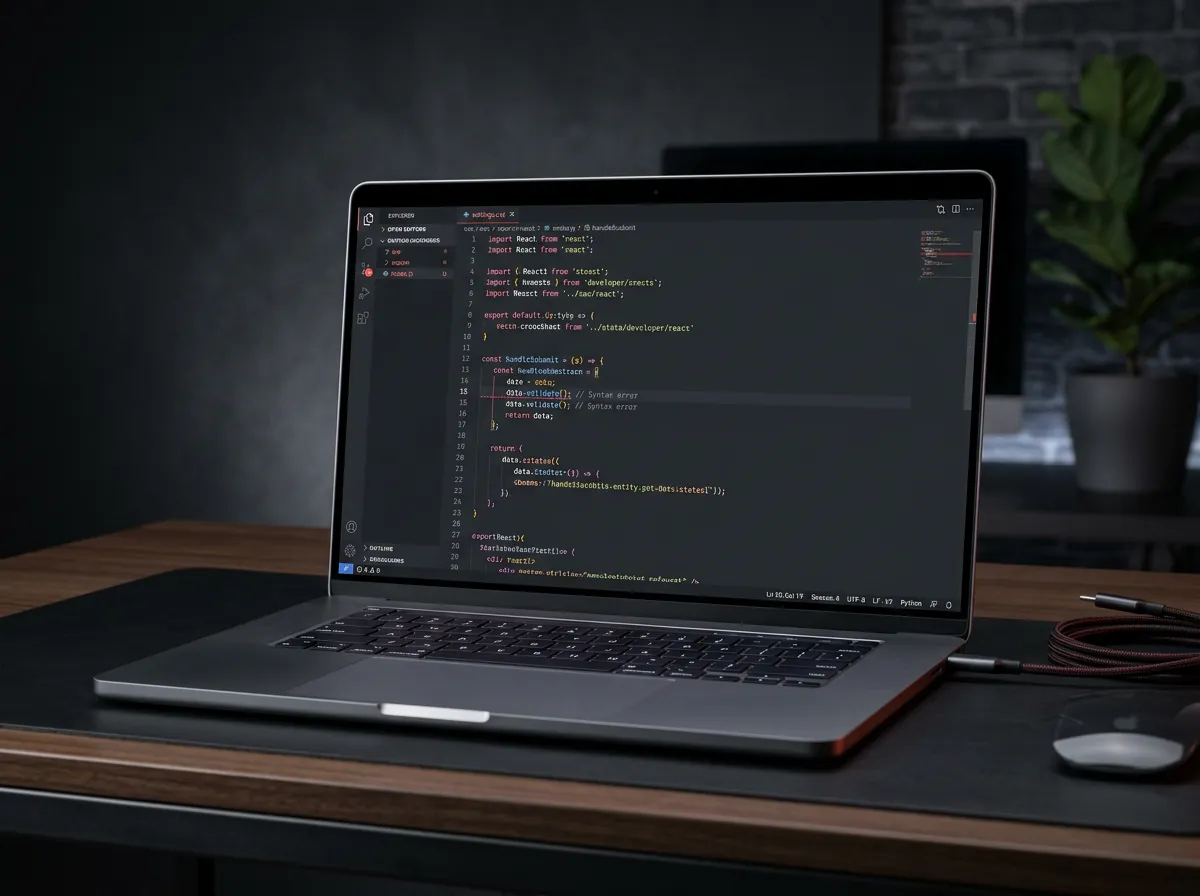Laptop con editor de código fuente en desarrollo