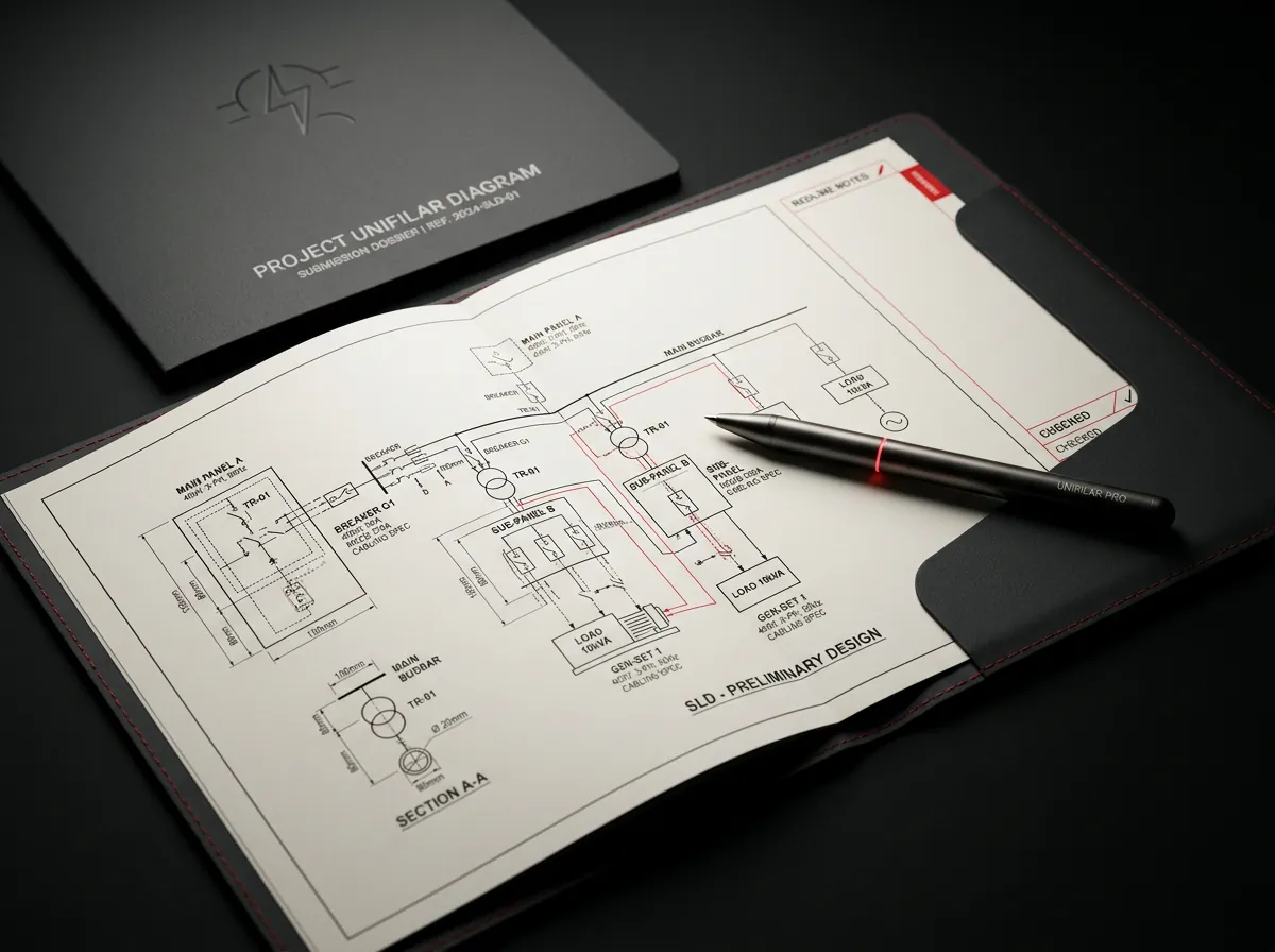 Dossier con diagrama unifilar eléctrico y mediciones